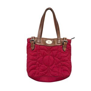 Fossil Red & Brown Key-Per Quilted Handbag Leather Accents